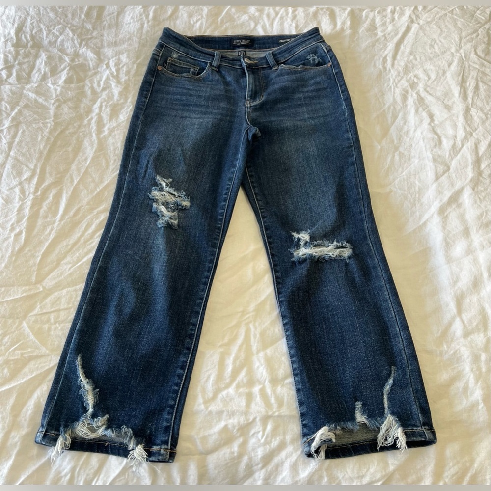 Judy Blue | SZ 5 / 27 | Blue Tamara Mid Rise Distressed Cropped Fit Jeans Blue